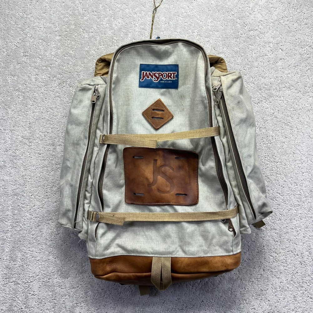 VINTAGE JanSport Backpack Made in USA Leather Bottom Super Sack Utility 70s 80s
